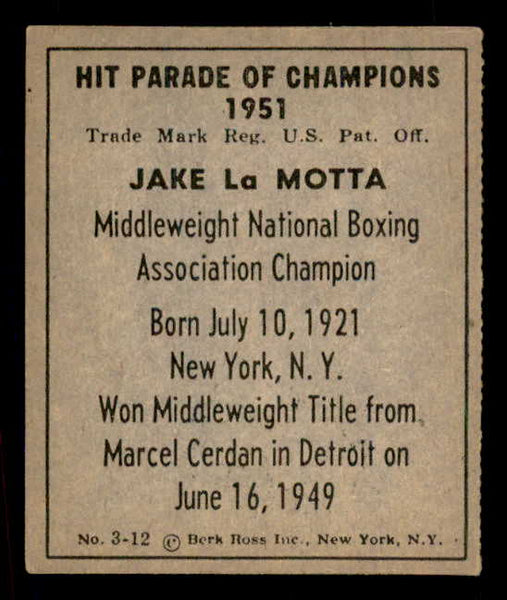 1951 Berk Ross #003-12 Jake Lamotta Boxer EX 549370