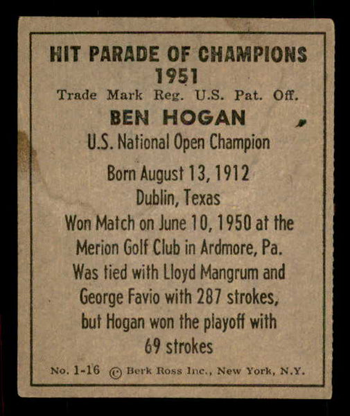 1951 Berk Ross #001-16 Ben Hogan Golf GD-VG 549380