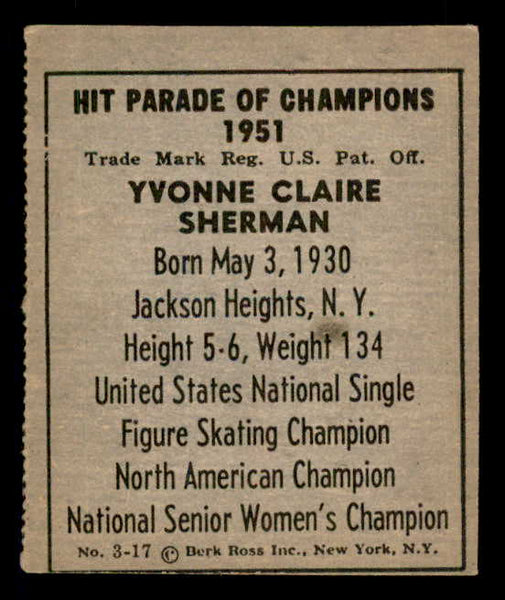 1951 Berk Ross #003-17 Yvonne Sherman Skating VG-EX 549384