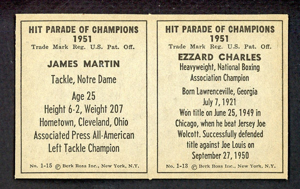 1951 Berk Ross Panel Ezzard Charles Jim Martin EX-MT 549392