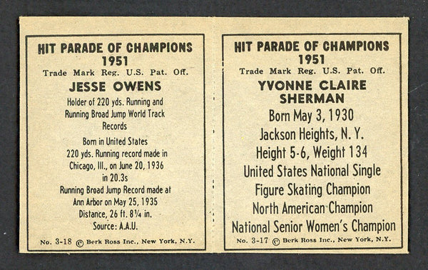 1951 Berk Ross Panel Yvonne Sherman Jesse Owens NR-MT 549402