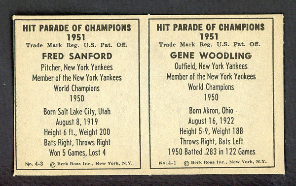 1951 Berk Ross Panel Gene Woodling Fred Sanford NR-MT 549403