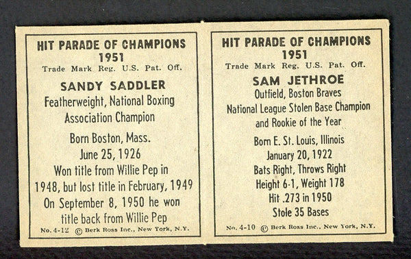 1951 Berk Ross Panel Sam Jethroe Sandy Saddler EX-MT 549406