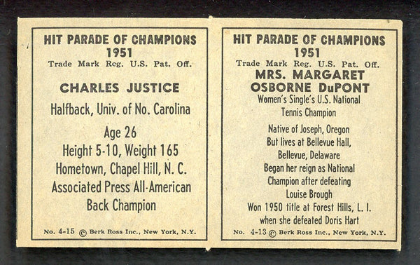 1951 Berk Ross Panel Margaret Dupont Charlie Justice EX-MT 549407