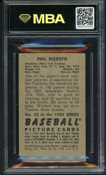 1952 Bowman Baseball #052 Phil Rizzuto Yankees MBA 4 VG-EX 549618