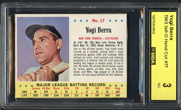 1963 Jello #017 Yogi Berra Yankees MBA 3 VG 549636