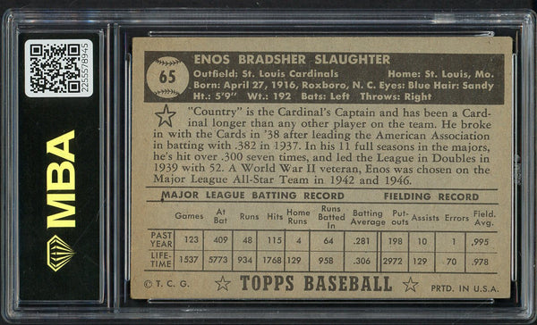1952 Topps Baseball #065 Enos Slaughter Cardinals MBA 4 VG-EX Black 549673