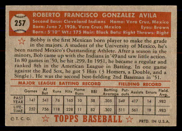 1952 Topps Baseball #257 Bobby Avila Indians NR-MT 549744