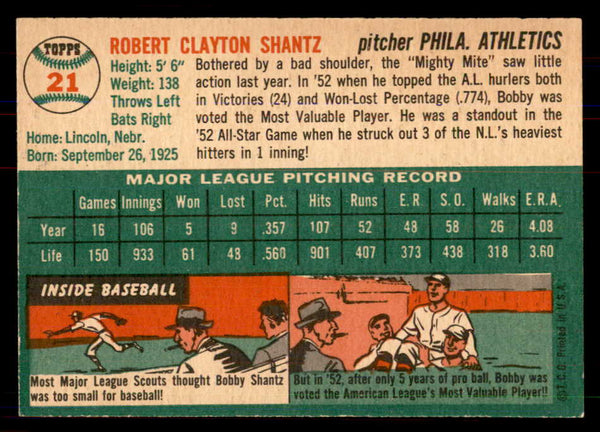 1954 Topps Baseball #021 Bobby Shantz A's NR-MT 549790