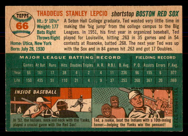 1954 Topps Baseball #066 Ted Lepcio Red Sox NR-MT 549800