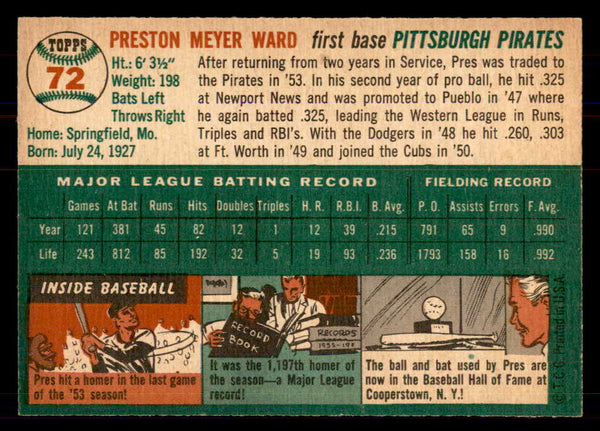 1954 Topps Baseball #072 Preston Ward Pirates NR-MT 549801