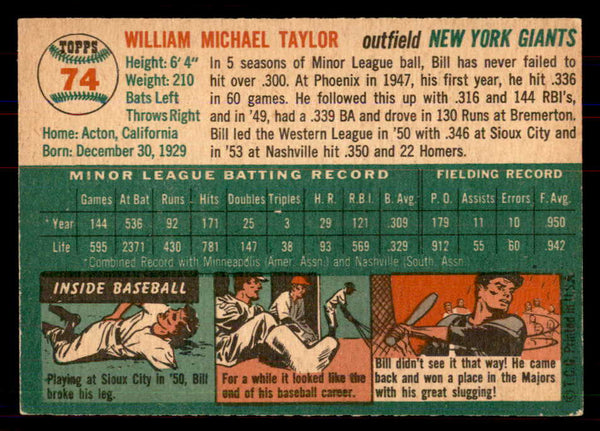 1954 Topps Baseball #074 Bill Taylor Giants NR-MT 549802