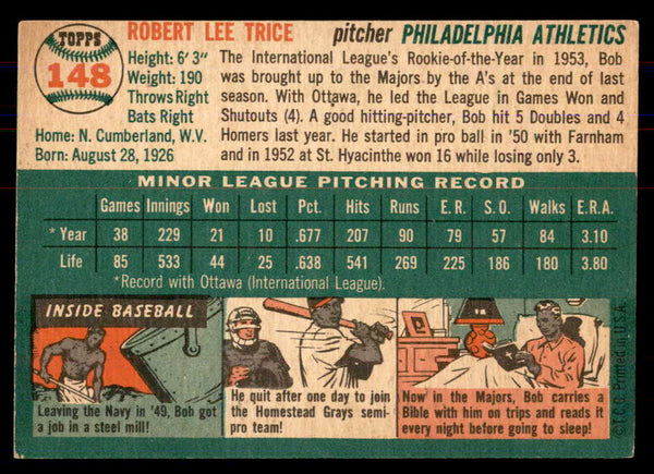1954 Topps Baseball #148 Bob Trice A's NR-MT 549819