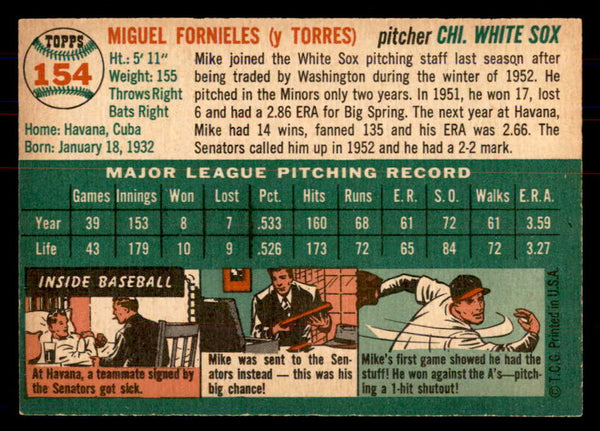 1954 Topps Baseball #154 Mike Fornieles White Sox NR-MT 549821