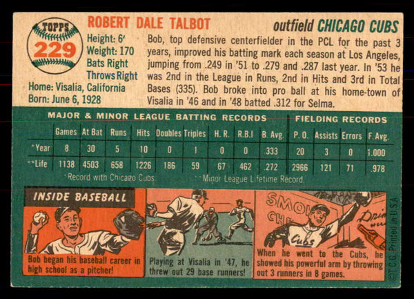 1954 Topps Baseball #229 Bob Talbot Cubs NR-MT 549847