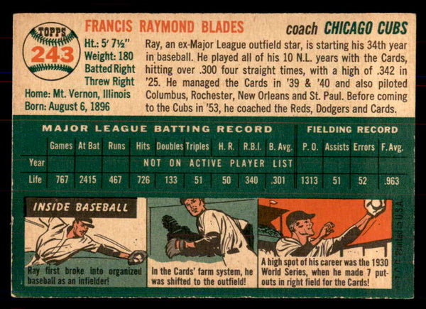 1954 Topps Baseball #243 Ray Blades Cubs NR-MT 549849