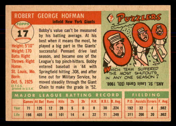 1955 Topps Baseball #017 Bobby Hofman Giants NR-MT 549858