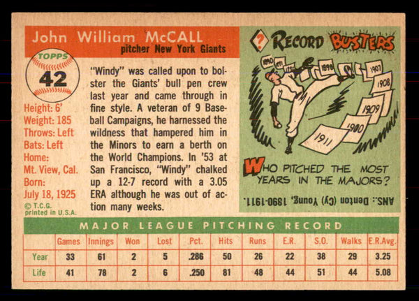 1955 Topps Baseball #042 Windy McCall Giants NR-MT 549866
