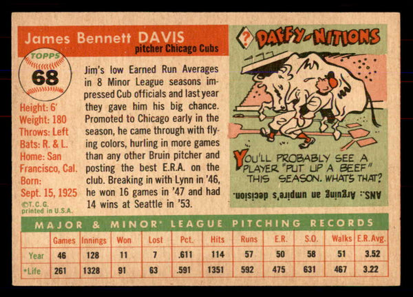 1955 Topps Baseball #068 Jim Davis Cubs NR-MT 549871