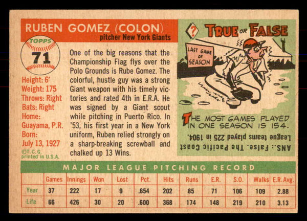 1955 Topps Baseball #071 Ruben Gomez Giants NR-MT 549872
