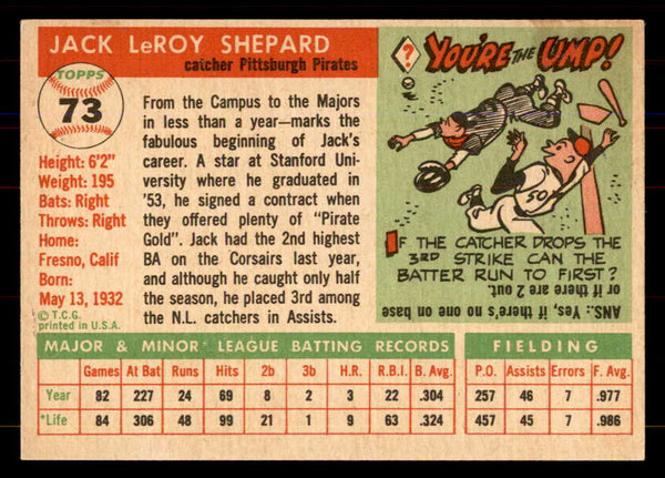 1955 Topps Baseball #073 Jack Shepard Pirates NR-MT 549874