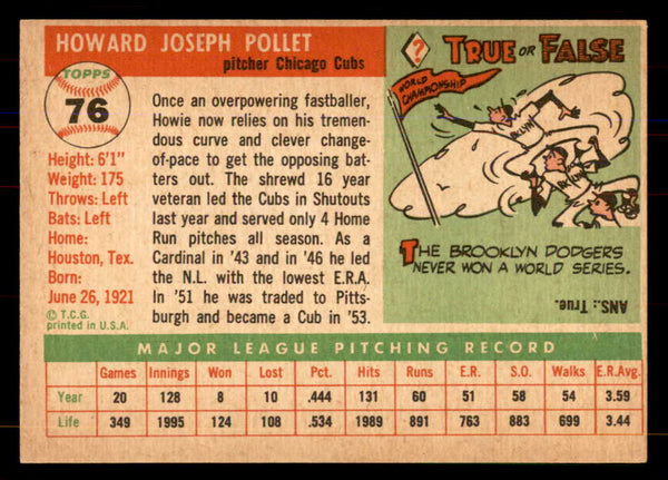 1955 Topps Baseball #076 Howie Pollet Cubs NR-MT 549875