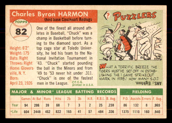 1955 Topps Baseball #082 Chuck Harmon Reds NR-MT 549876