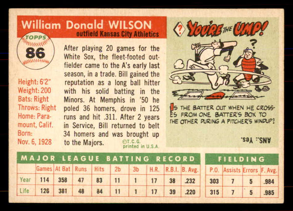 1955 Topps Baseball #086 Bill Wilson A's NR-MT 549877