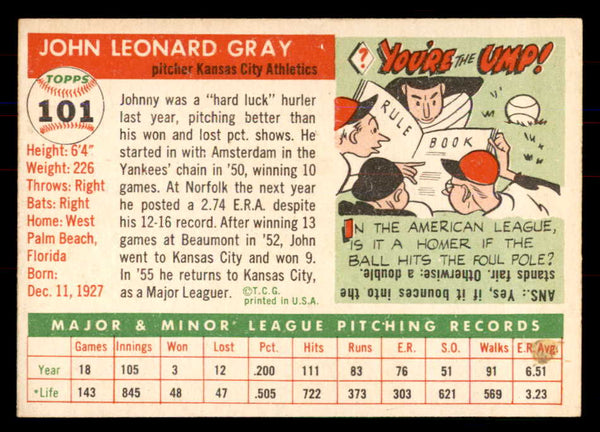 1955 Topps Baseball #101 Johnny Gray A's NR-MT 549885