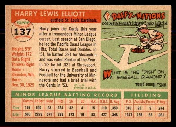 1955 Topps Baseball #137 Harry Elliott Cardinals NR-MT 549897