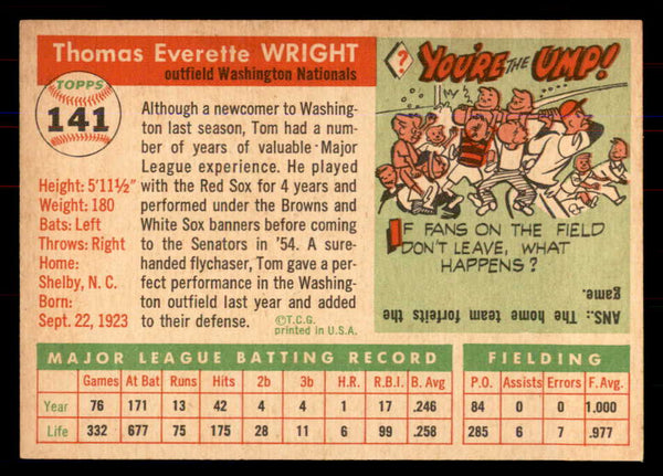 1955 Topps Baseball #141 Tom Wright Senators NR-MT 549899