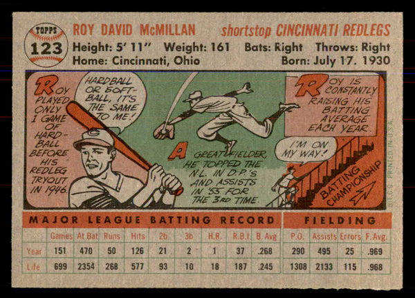 1956 Topps Baseball #123 Roy McMillan Reds NR-MT Gray 549954