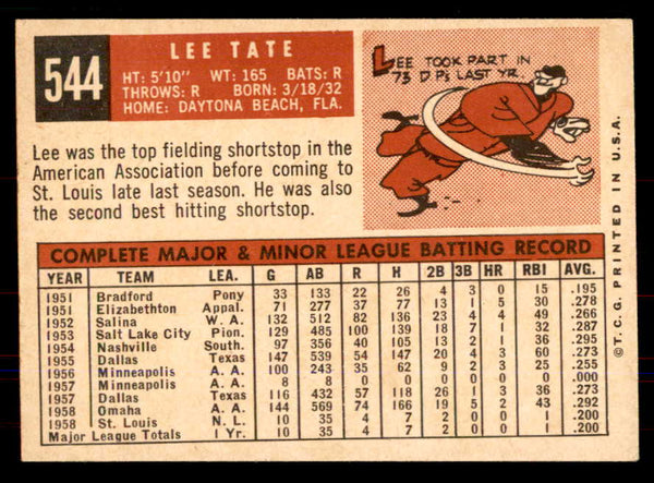 1959 Topps Baseball #544 Lee Tate Cardinals NR-MT 549991