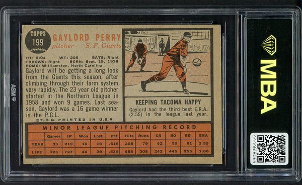 1962 Topps Baseball #199 Gaylord Perry Giants MBA 5 EX 550004
