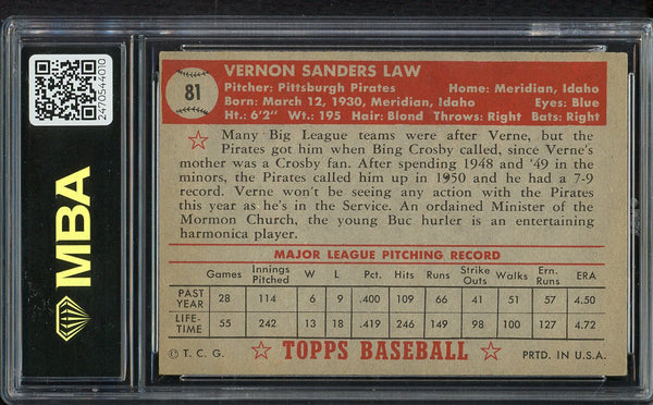 1952 Topps Baseball #081 Vern Law Pirates MBA 6 EX-MT 550033