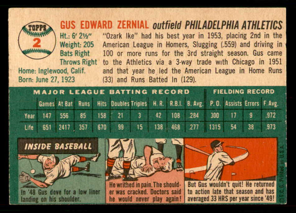 1954 Topps Baseball #002 Gus Zernial A's EX-MT 550125
