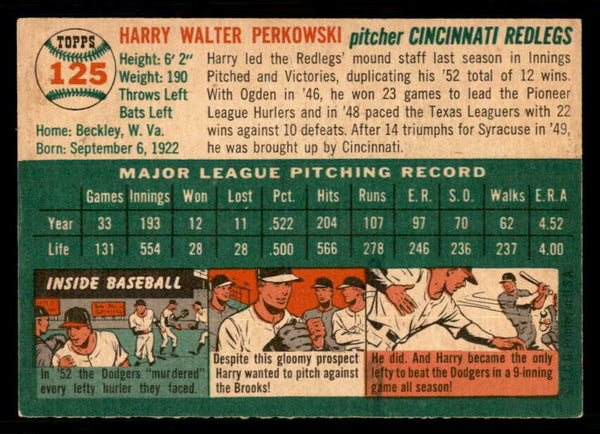 1954 Topps Baseball #125 Harry Perkowski Reds EX-MT 550135