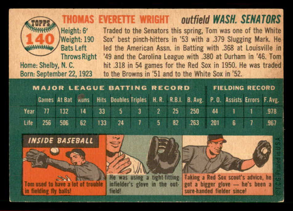 1954 Topps Baseball #140 Tom Wright Senators EX-MT 550137