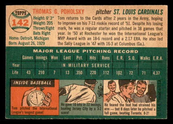 1954 Topps Baseball #142 Tom Poholsky Cardinals EX-MT 550138
