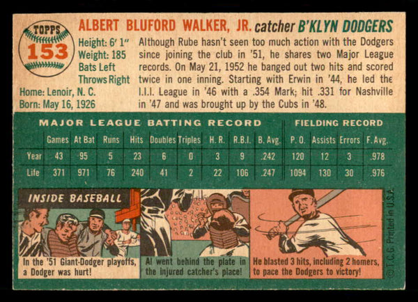 1954 Topps Baseball #153 Rube Walker Dodgers EX-MT 550144