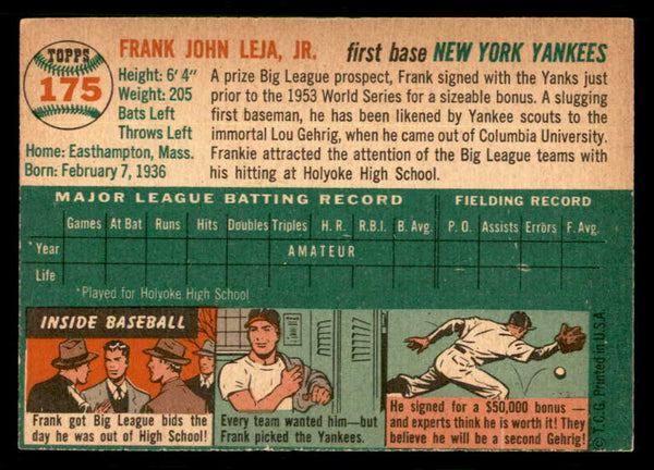 1954 Topps Baseball #175 Frank Leja Yankees EX-MT 550155
