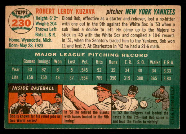 1954 Topps Baseball #230 Bob Kuzava Yankees EX-MT 550165