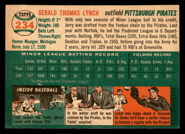 1954 Topps Baseball #234 Jerry Lynch Pirates EX-MT 550168