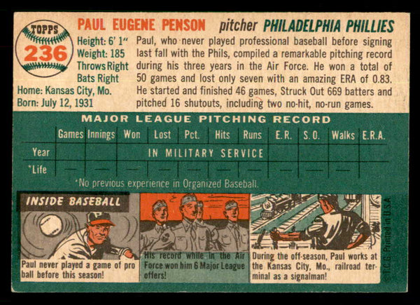 1954 Topps Baseball #236 Paul Penson Phillies EX-MT 550169
