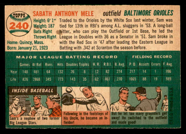 1954 Topps Baseball #240 Sam Mele Orioles EX-MT 550172
