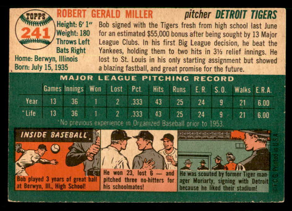 1954 Topps Baseball #241 Bob Miller Tigers EX-MT 550173