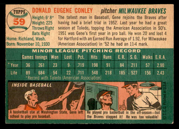 1954 Topps Baseball #059 Gene Conley Braves EX-MT 550189