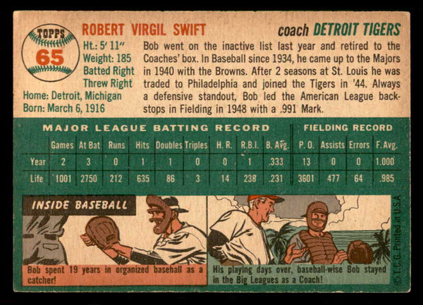 1954 Topps Baseball #065 Bob Swift Tigers EX-MT 550194