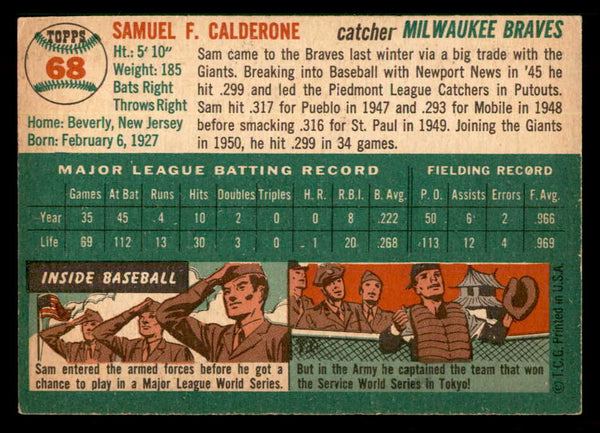 1954 Topps Baseball #068 Sammy Calderone Braves EX-MT 550196