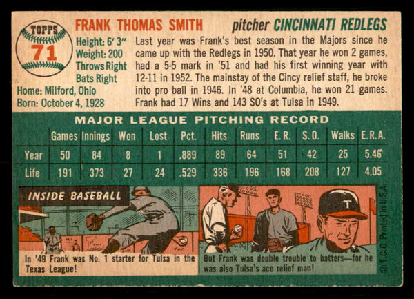 1954 Topps Baseball #071 Frank Smith Reds EX-MT 550198